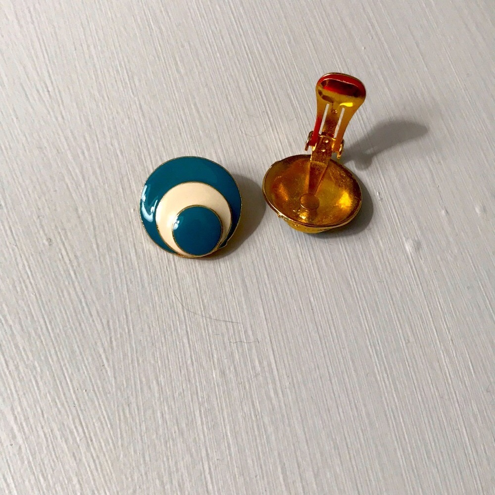 OS teal and white clip on earrings good for people with no pierced ears and more